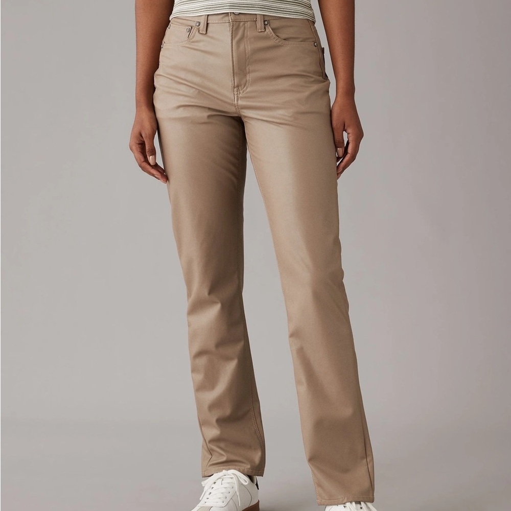 American Eagle Stretch Vegan Leather Super High Waisted Straight Pants